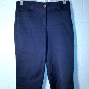 Sag Harbor Women's Size 12 Stretch Pull-On Studded Capri Pants Navy Blue